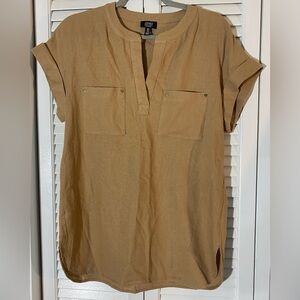 Jones New York Signature Camel Short Sleeved Blouse/Tunic, Size S, Linen/Viscose